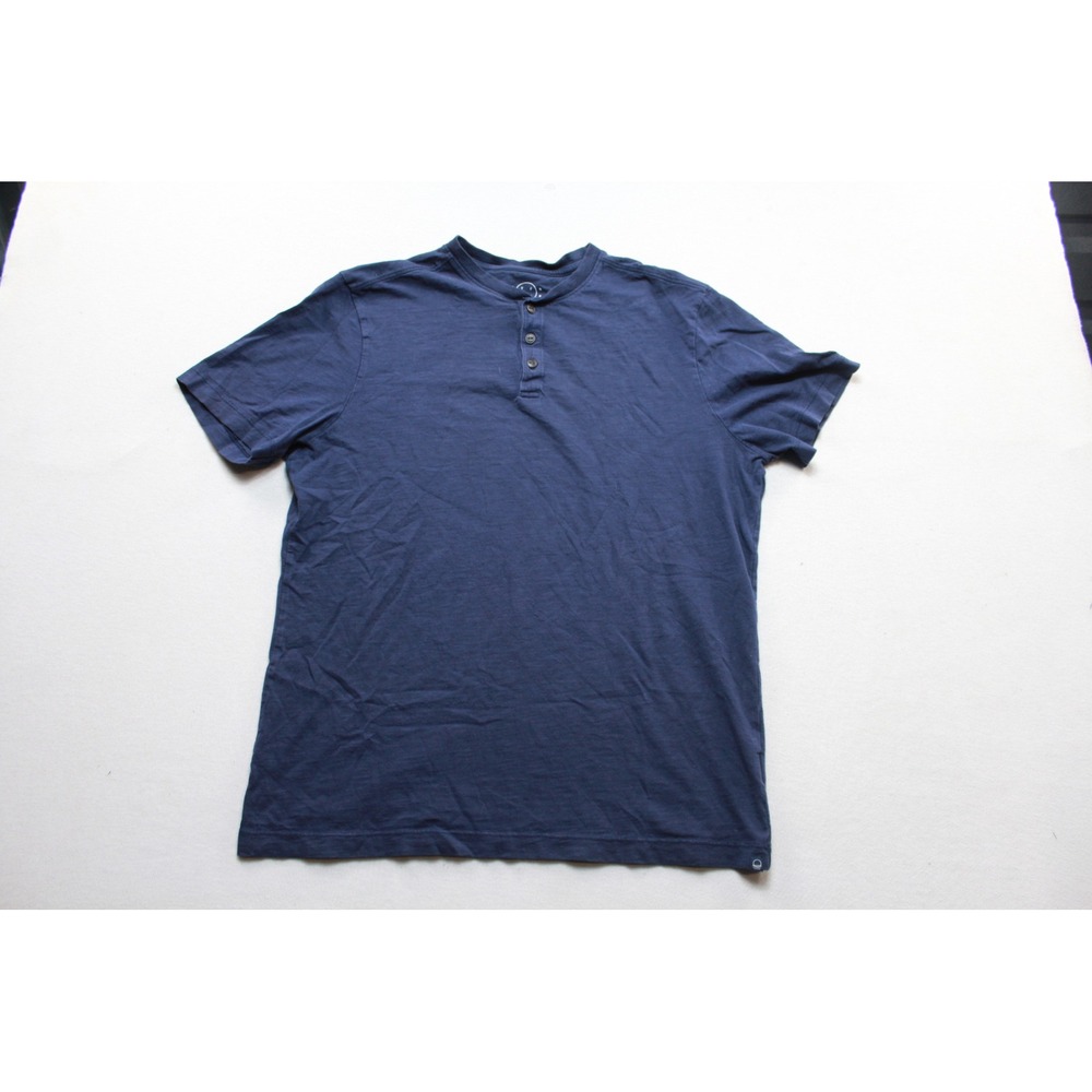 Even Tide Henley Shirt Mens Medium Navy Blue Excellent Short Sleeve Cotton